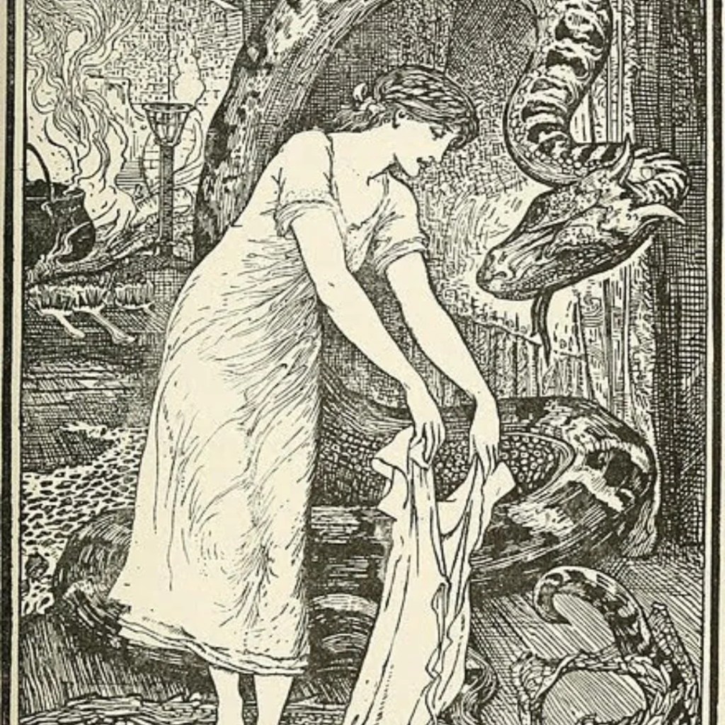 old drawing of the lindworm folk tale