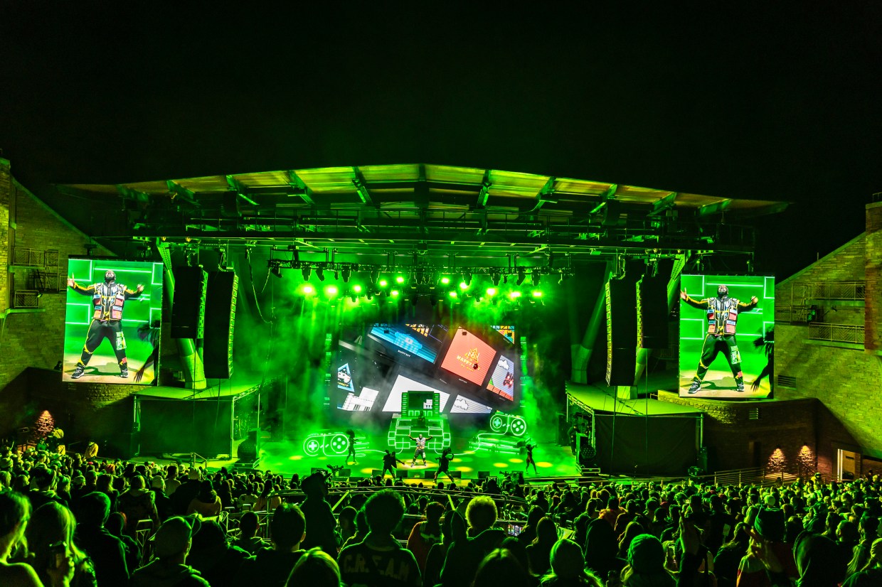 T-Pain performing on stage at Red Rocks on Wednesday, October 29.