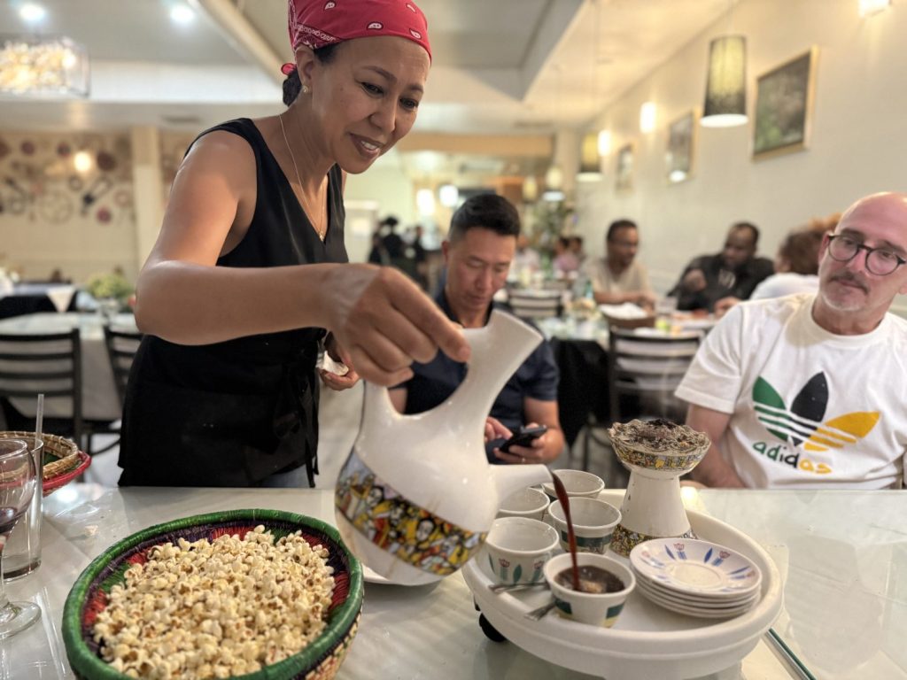 woman pouring coffee