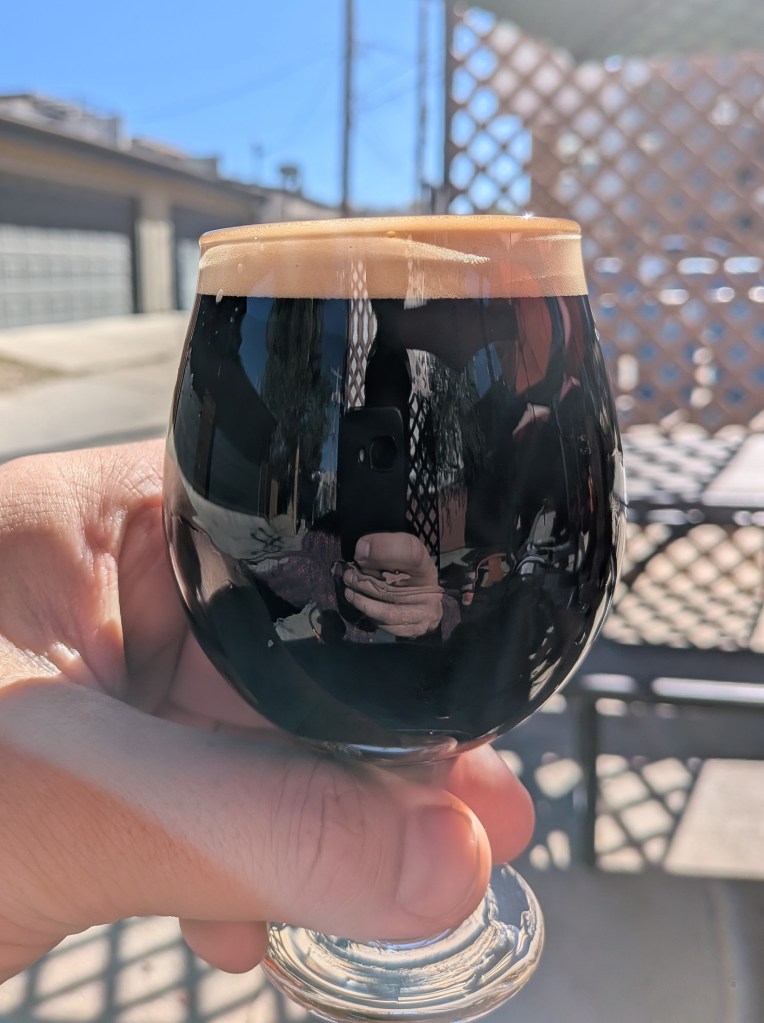 hand holding a glass of dark beer