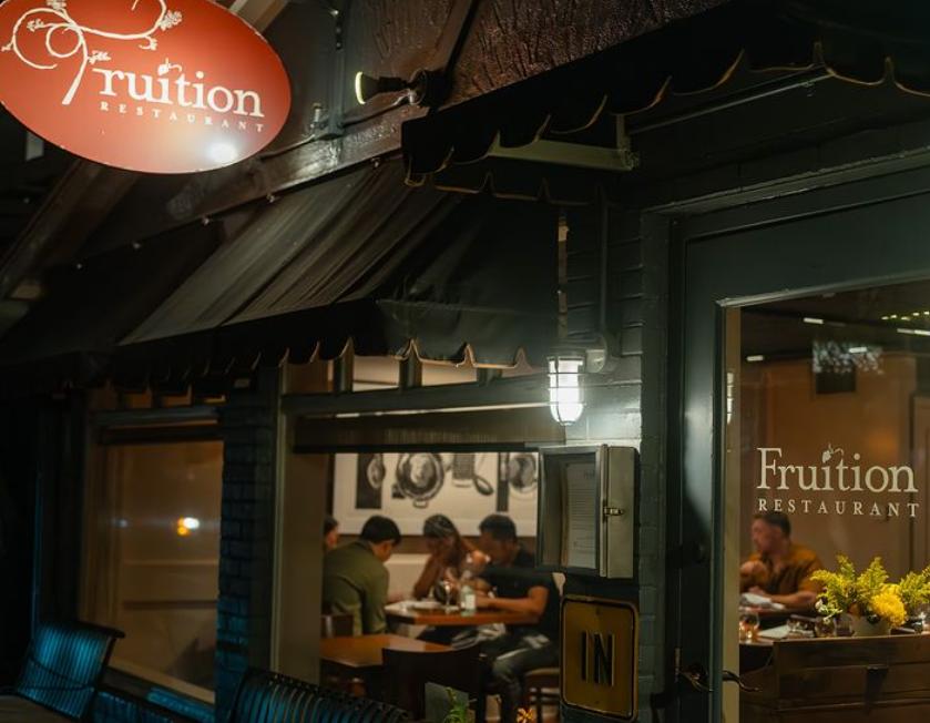 awning over restaurant at night