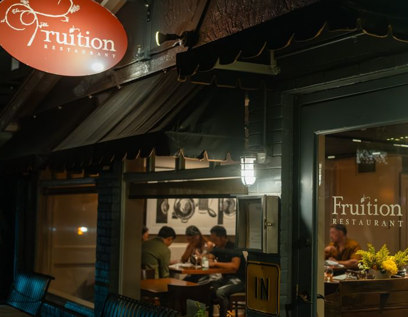 awning over restaurant at night