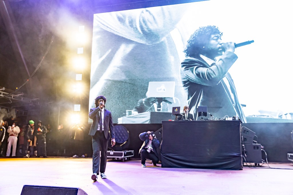 Freddie Gibbs on stage at Red Rocks on October 31 for Halloween on the Rocks.