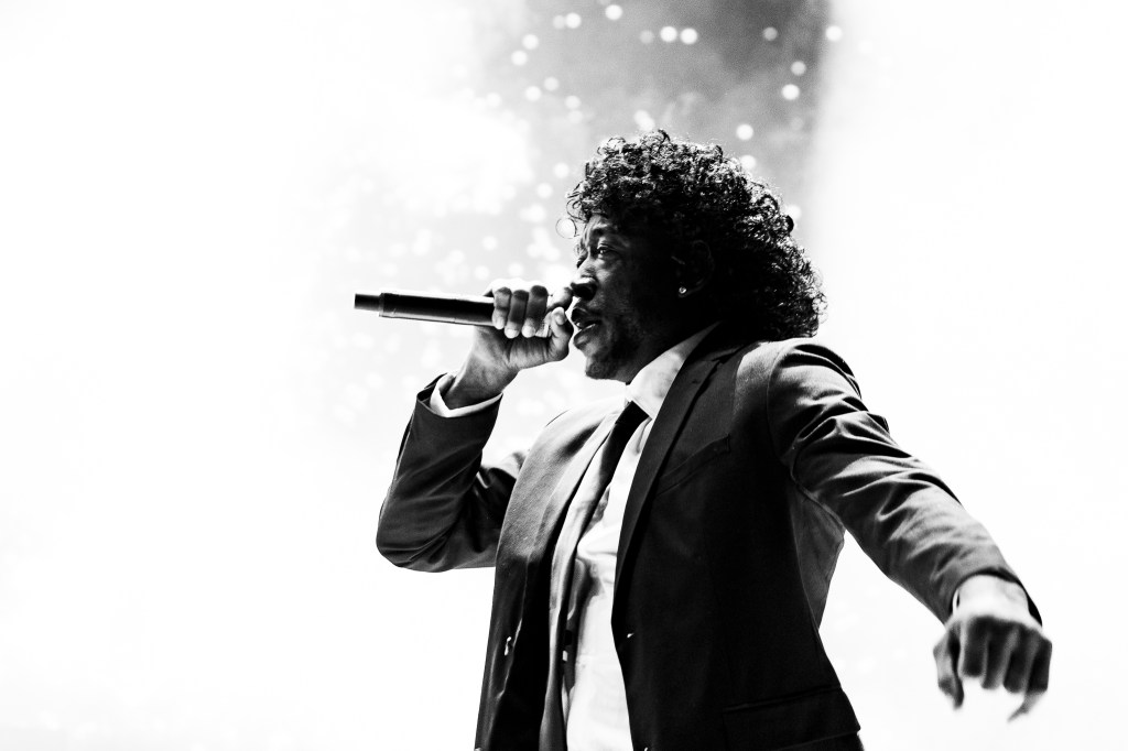 Freddie Gibbs on stage at Red Rocks on October 31 for Halloween on the Rocks.