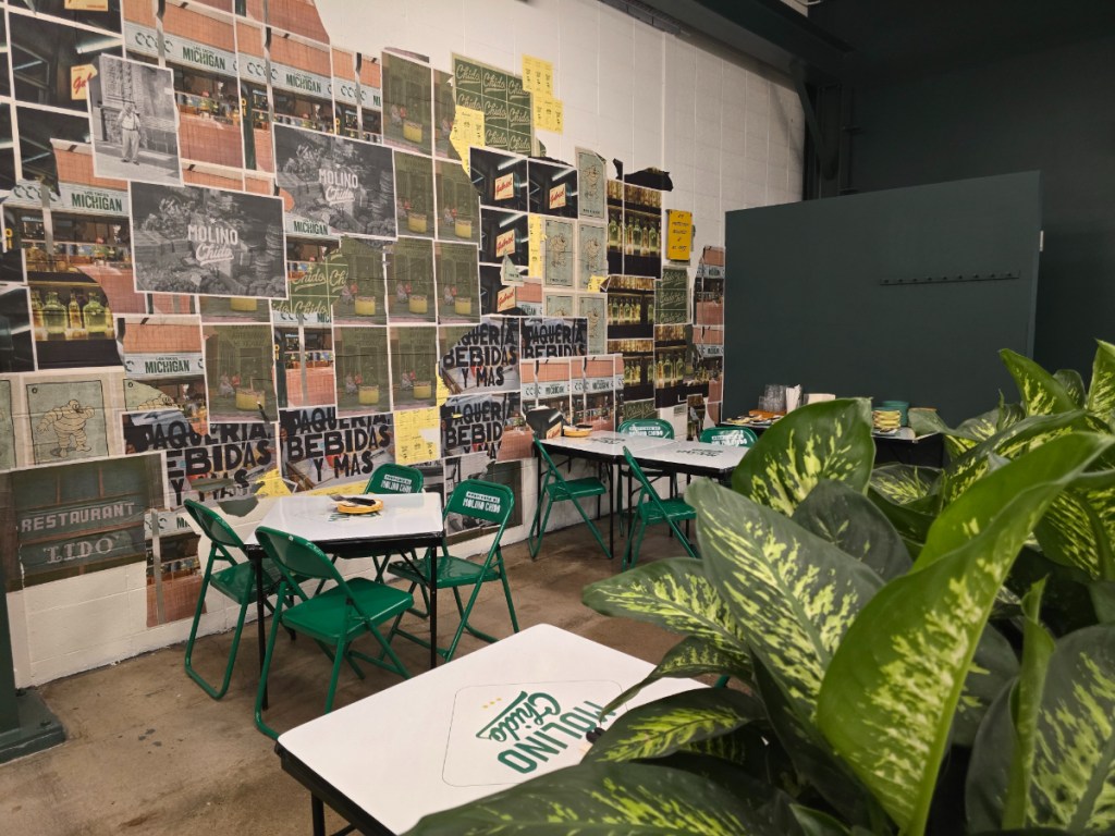 wheat pasted wall inside a restaurant