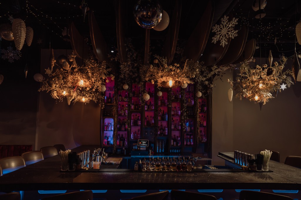 holiday decor over a bar