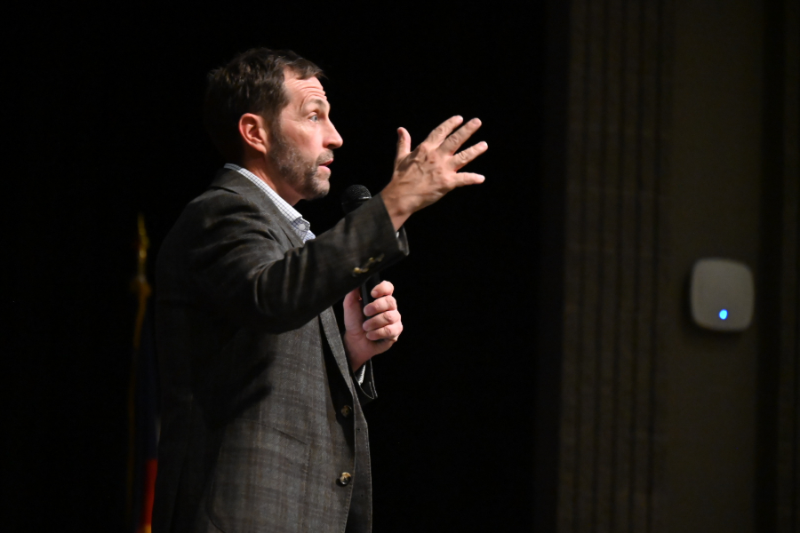 Colorado Congressman Jason Crow speaks to crowd