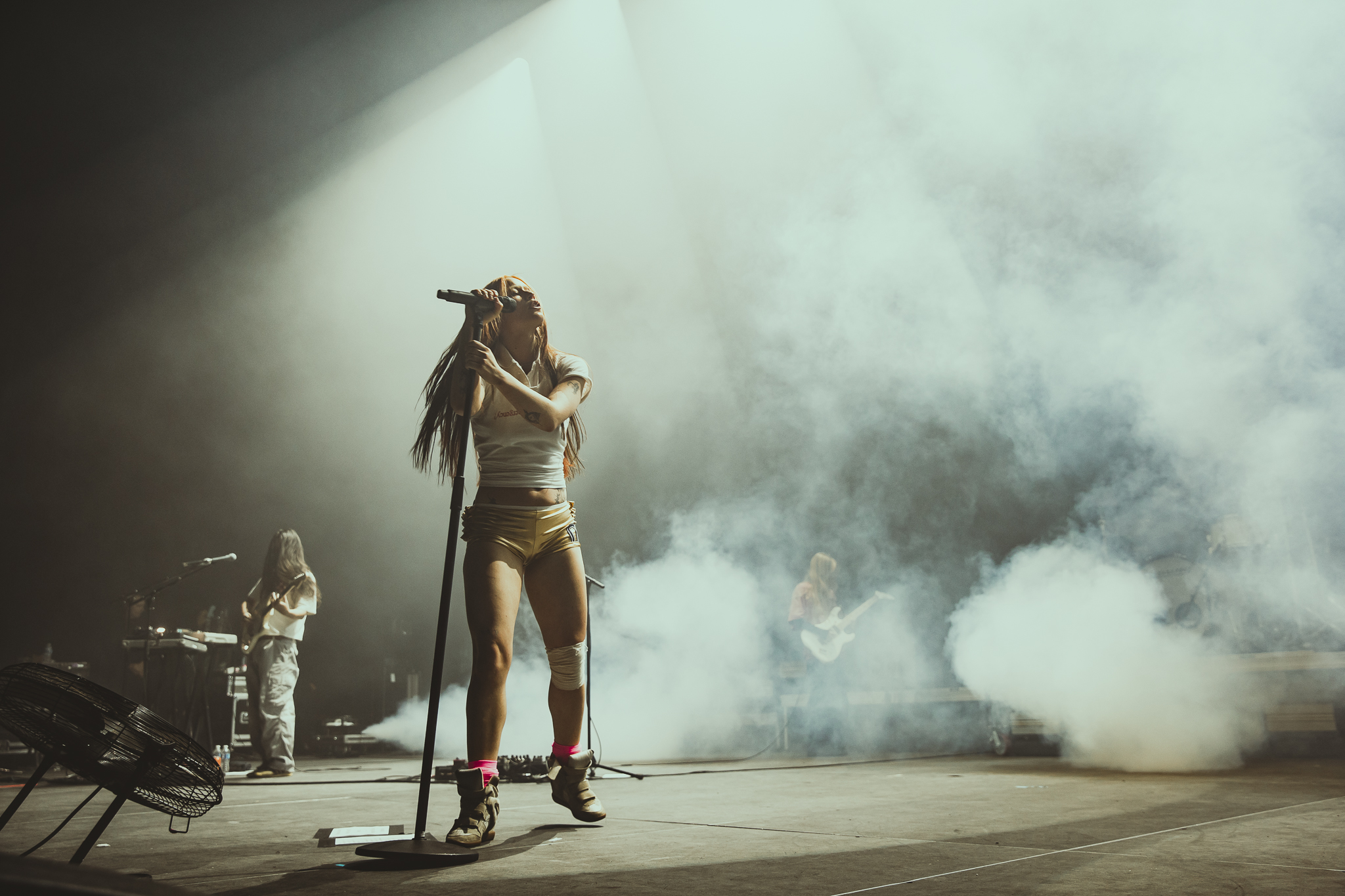 Wet Leg frontwoman Rhian Teasdale on stage at Mission Ballroom in Denver, Colorado.