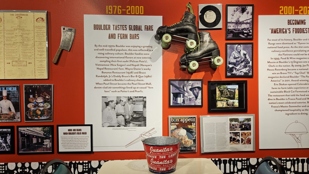 Walls of information about Boulder restaurant history