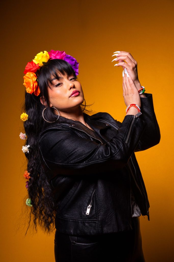 woman with flowers in her hair