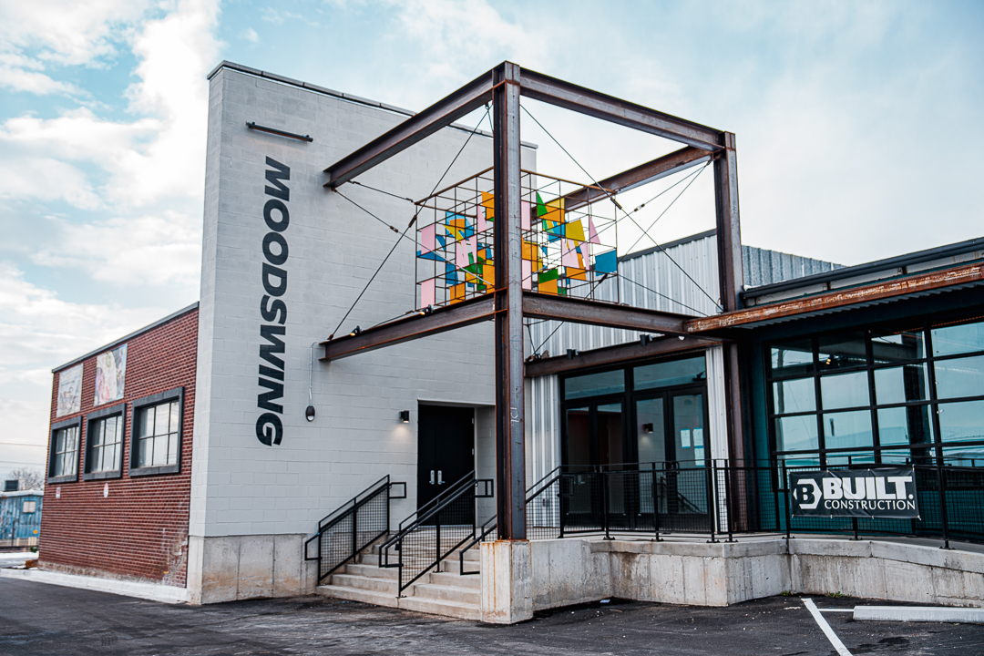 Exterior view of front entrance of a multi-use event space