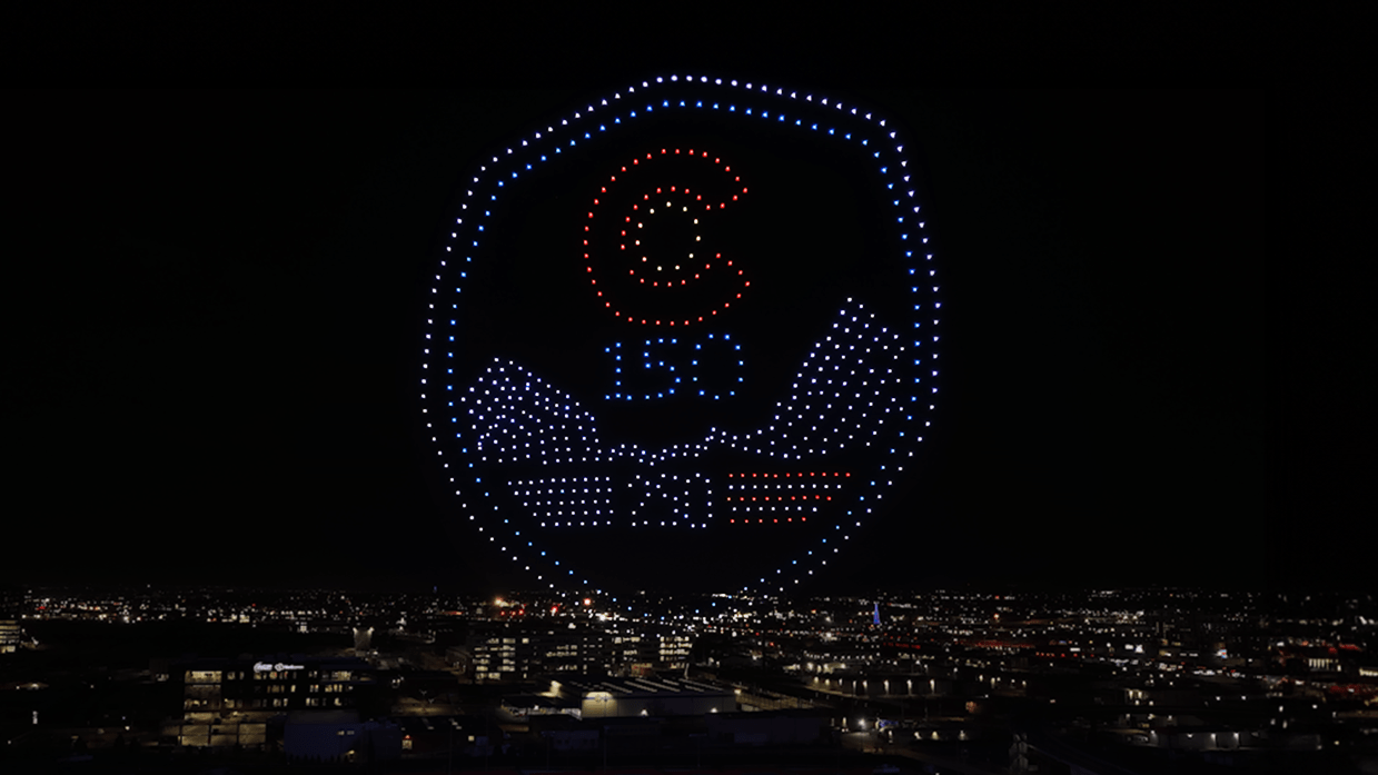 drones in the sky with the CO150 logo