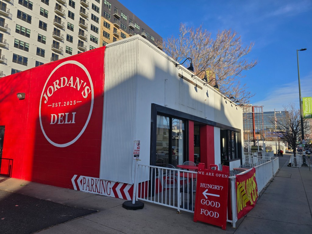 exterior of a red and white building