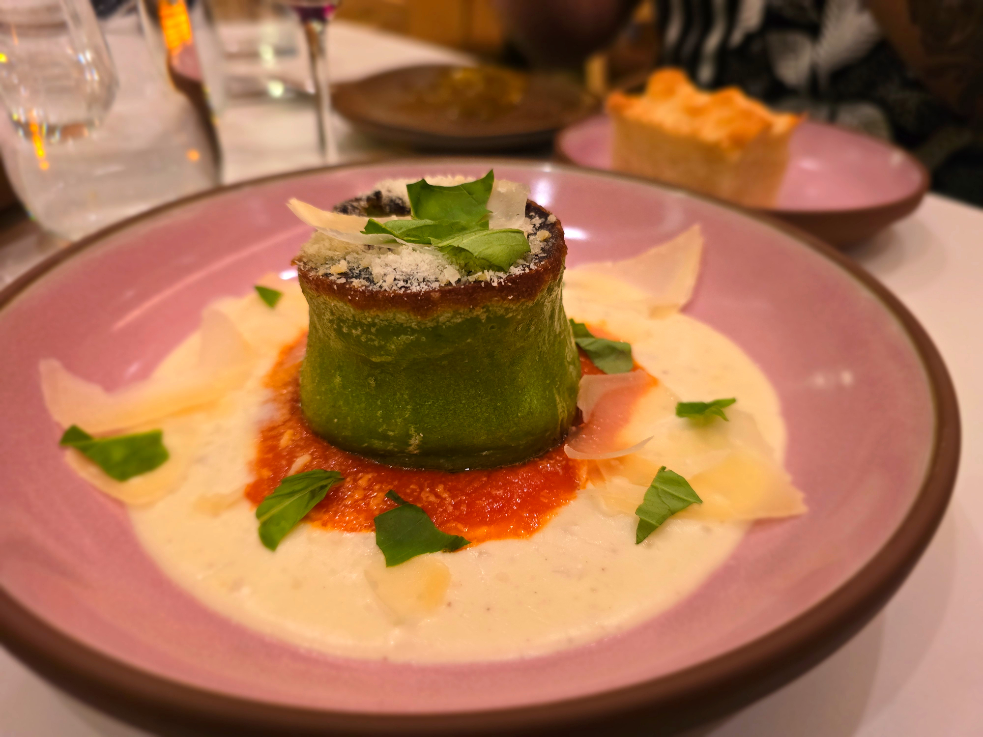 lasagna Verde on a pink plate