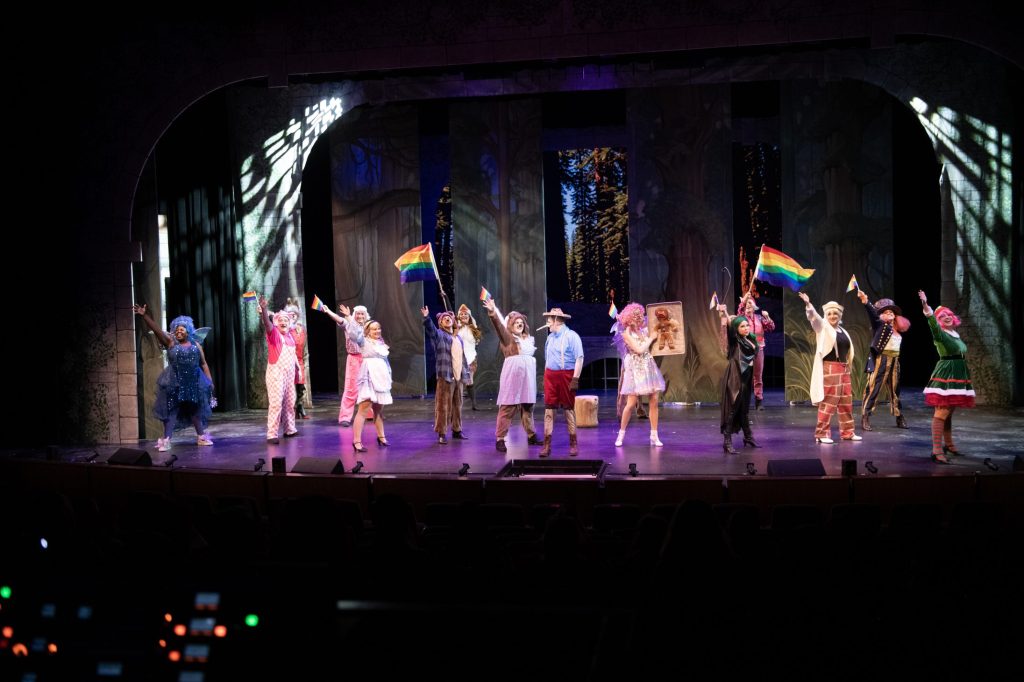 The ensemble of Shrek the Musical performs "Freak Flag" with Pride flags