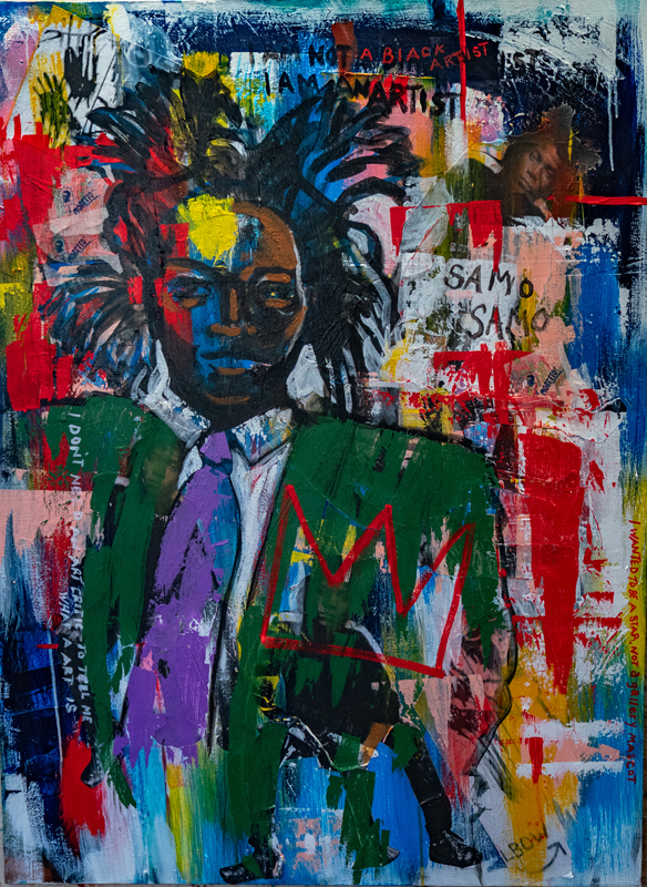 colorful artwork of a person in a green suit