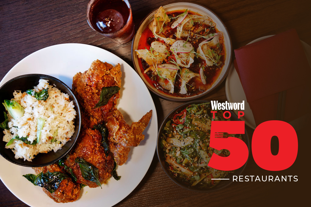 Taiwanese fried chicken, dumplings and a salad on a table