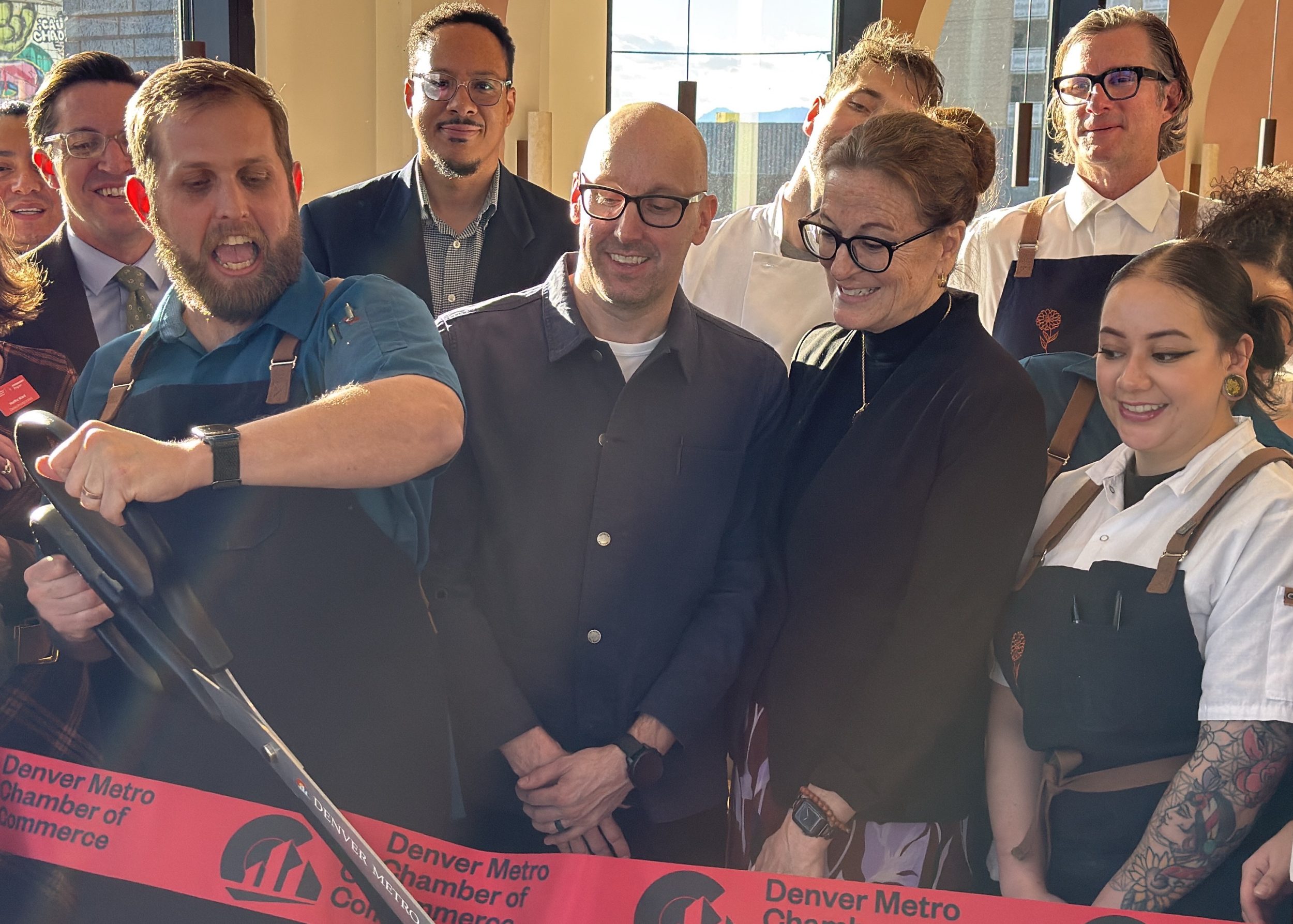a ceremonial ribbon cutting