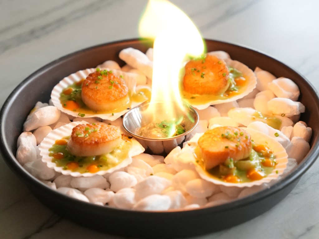 scallop dish with fire