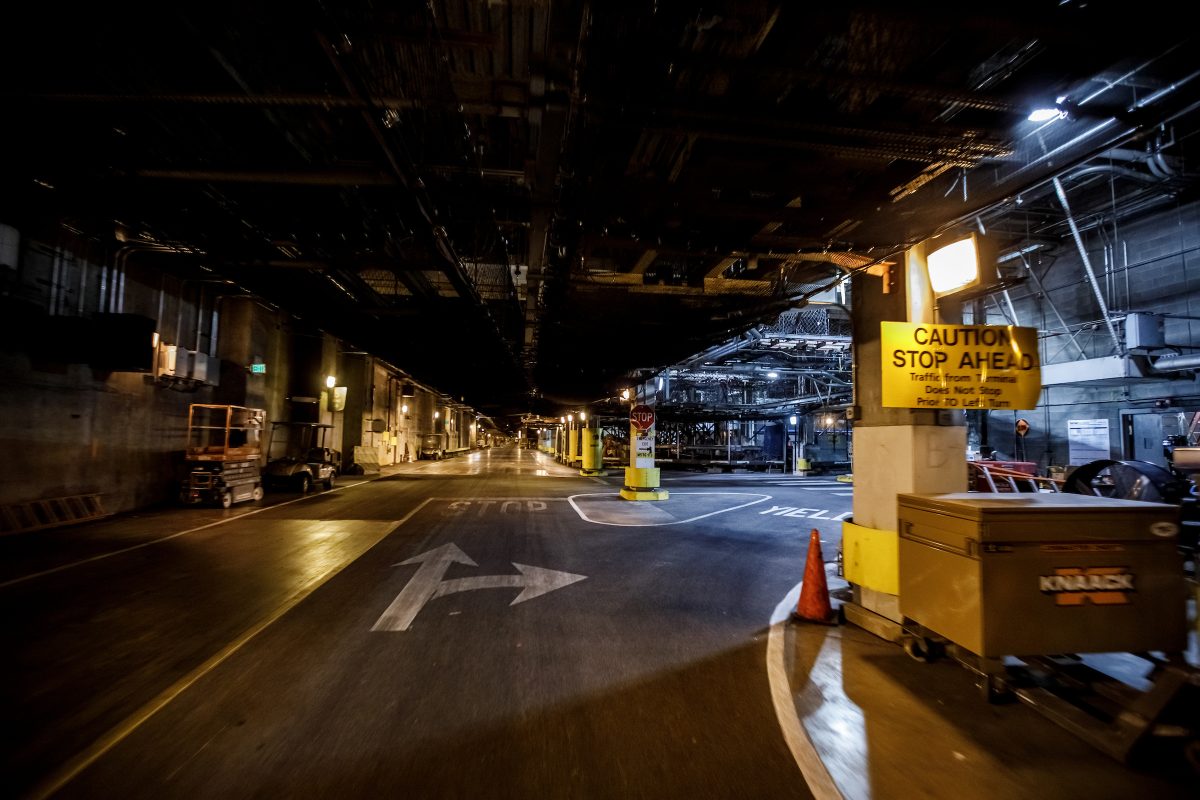 underground tunnel and parking garage in the denver airport