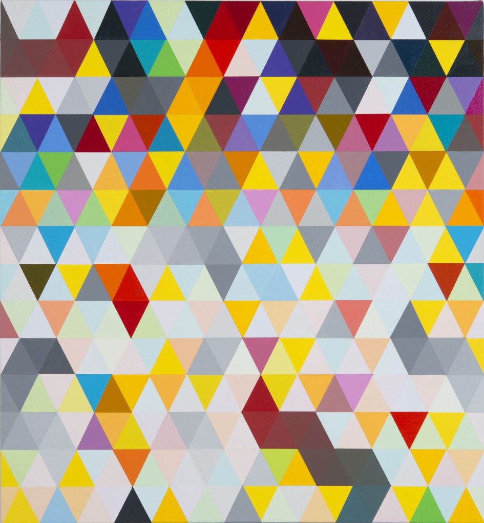 A colorful artwork of triangles