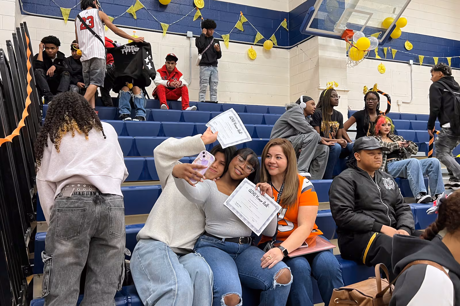 students look at grades
