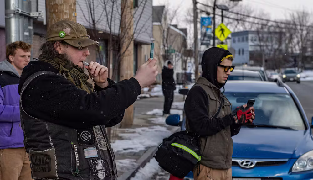 protesters with whistles
