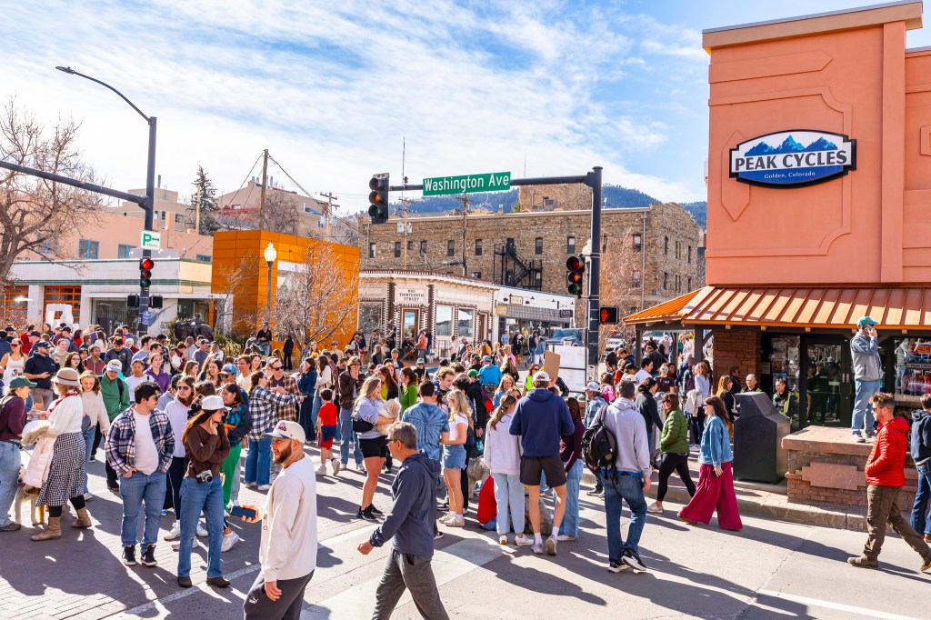 People gather in Downtown Golden, Colorado, for the annual Golden's in Golden.