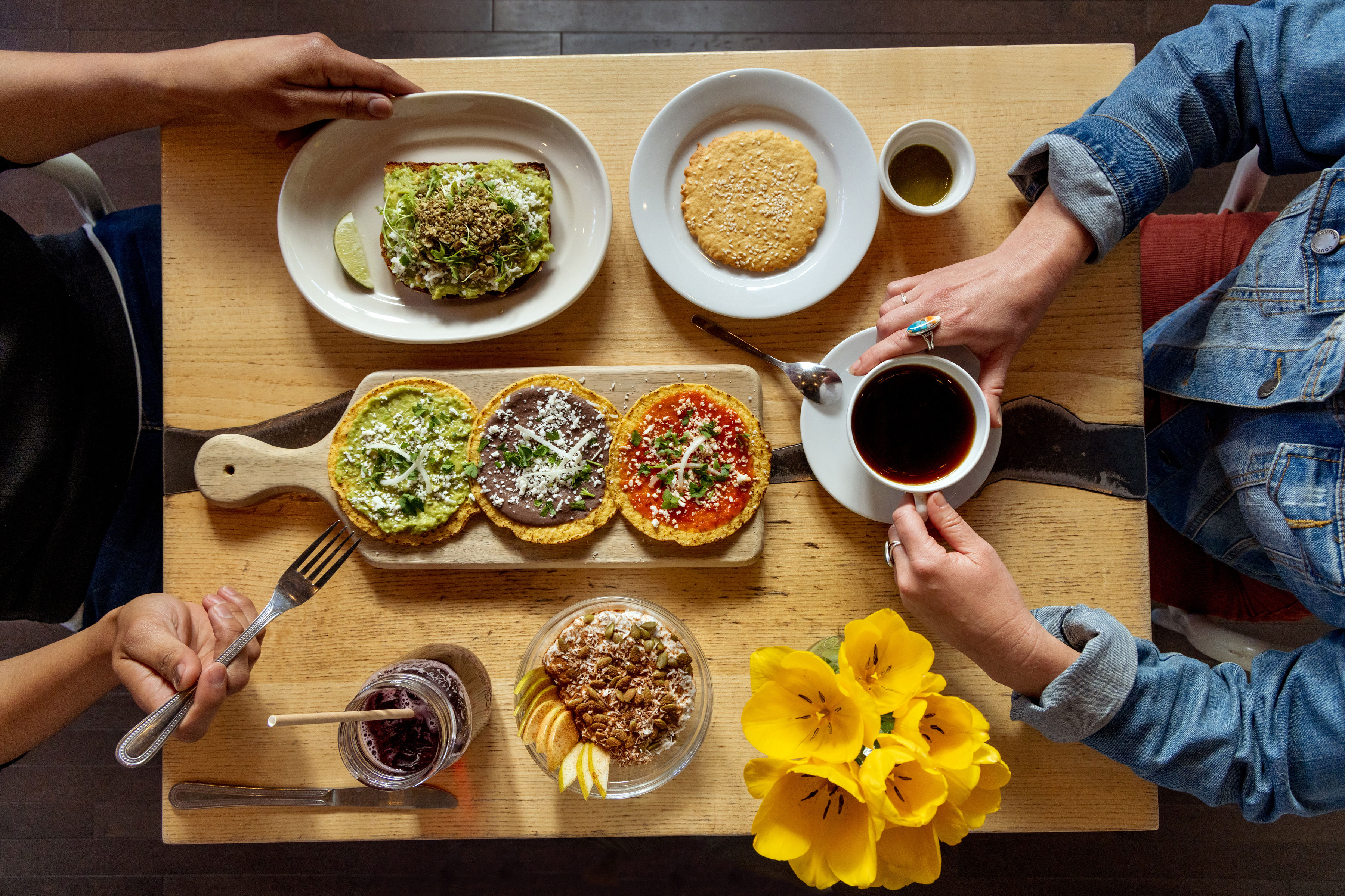 A spread of food and drinks at Convivio Café