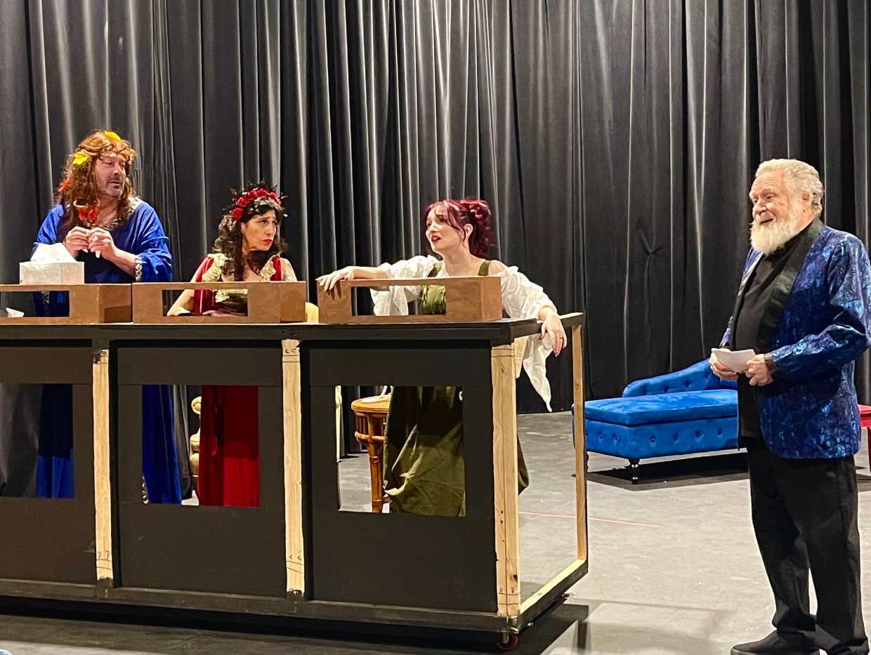 Four actors in a mock game show