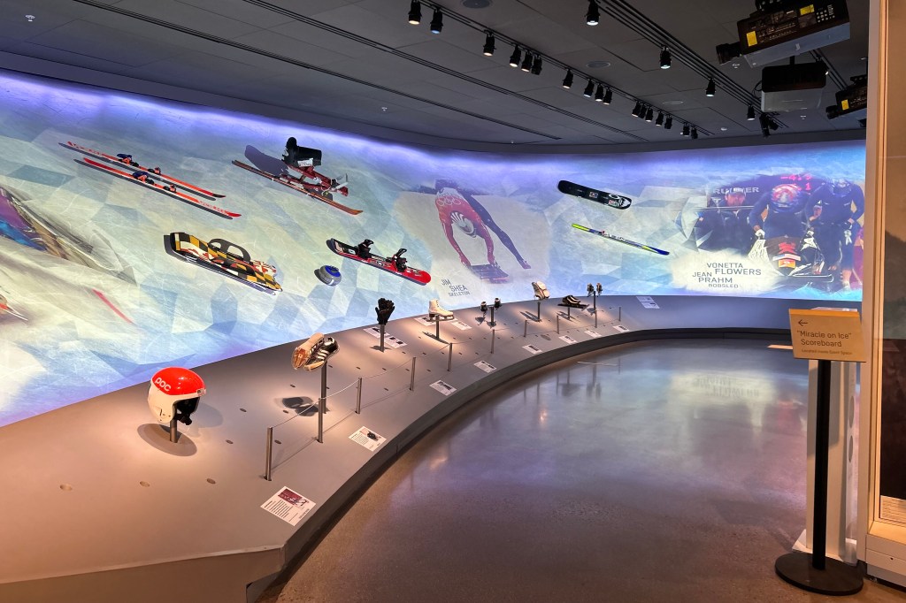 Olympians' skis, snowboards and other gear on display in the winter games gallery