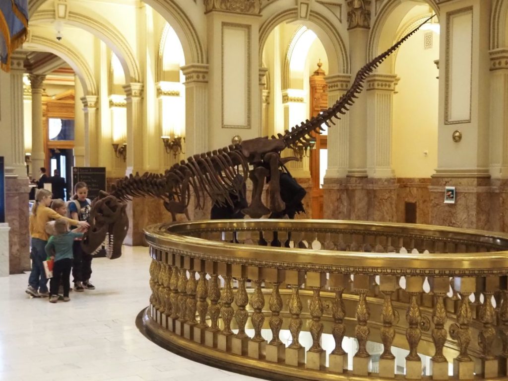 Children meet a T-Rex