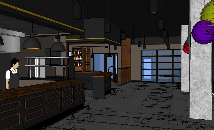 rendering of the interior of a restaurant