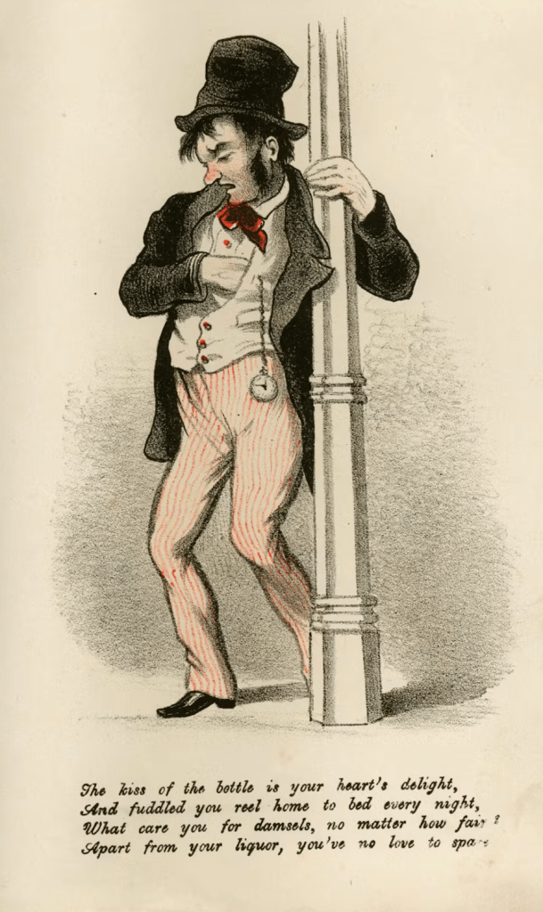 a victorian drawing of a drunk man