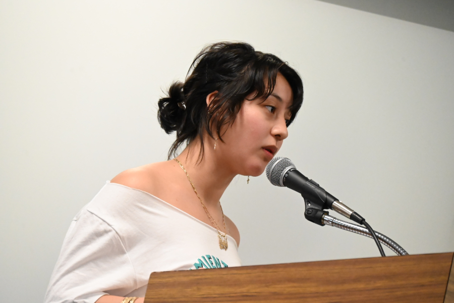 A North High School student speaks to the DPS school board during a hearing March 5.