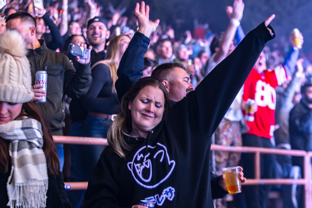 A photo of concertgoers during Alesso at Red Rocks in Morrison, Colorado, on April 25.