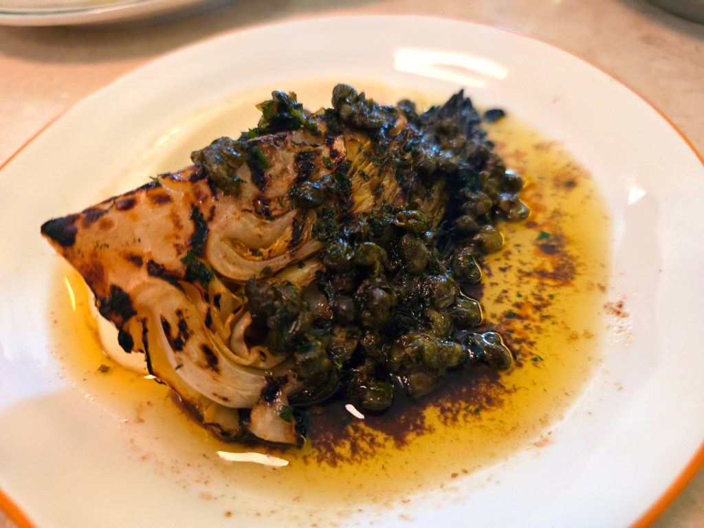 charred cabbage with capers