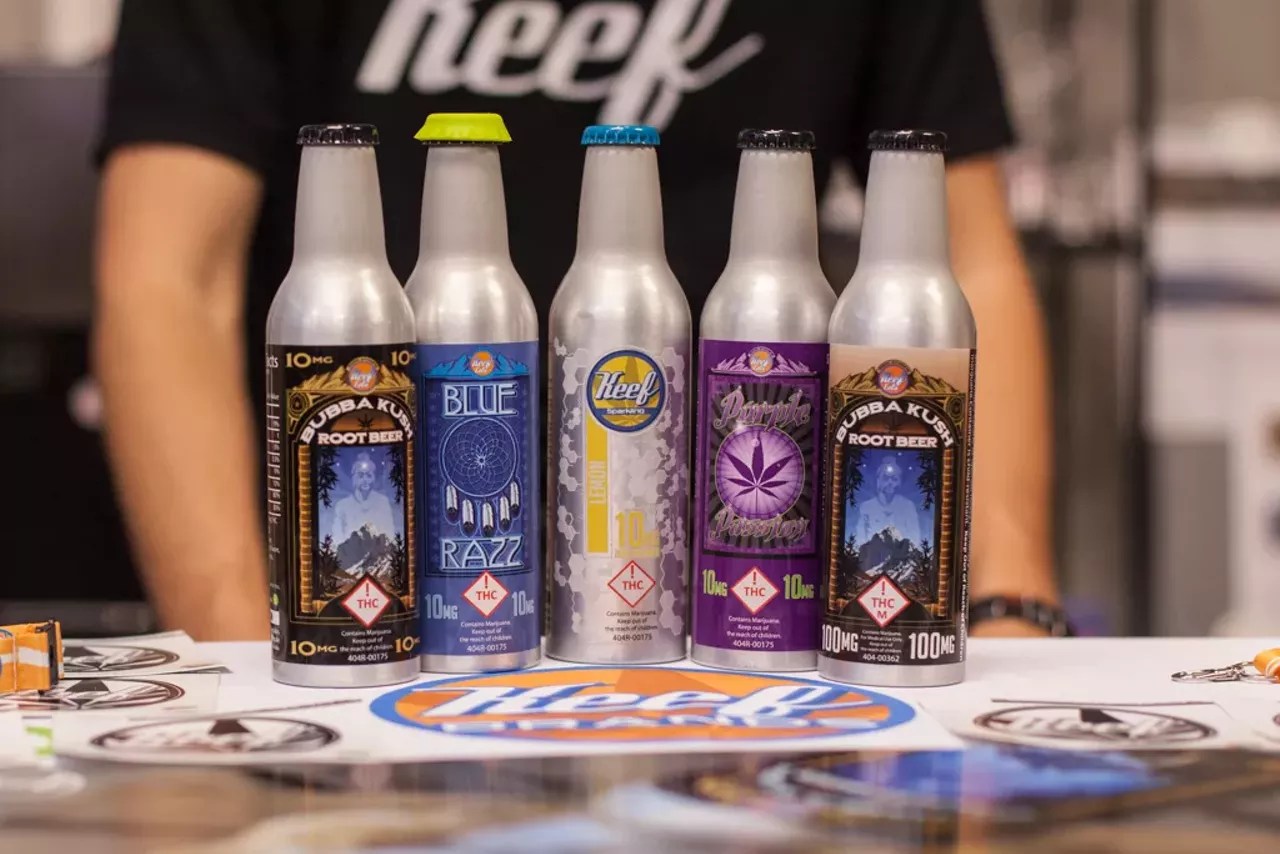 Bottles of Keef Cola THC drinks on display