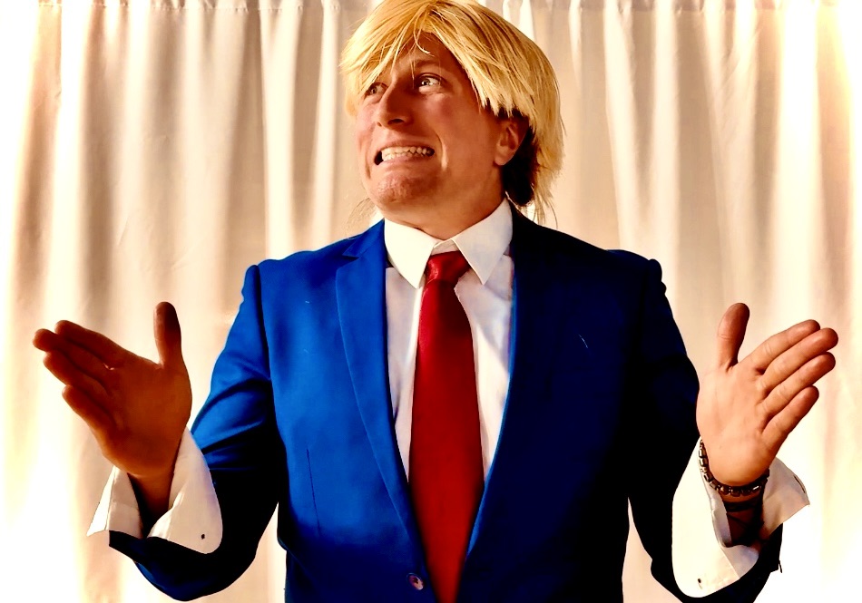 A man dressed as Donald Trump