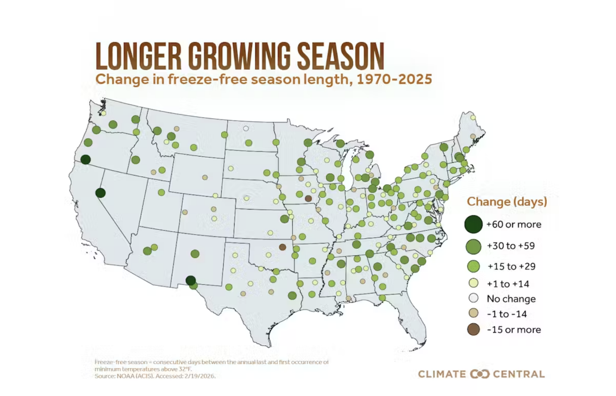 Growing seasons across the United States as of early 2026