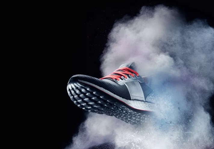 running shoe in cloud of smoke