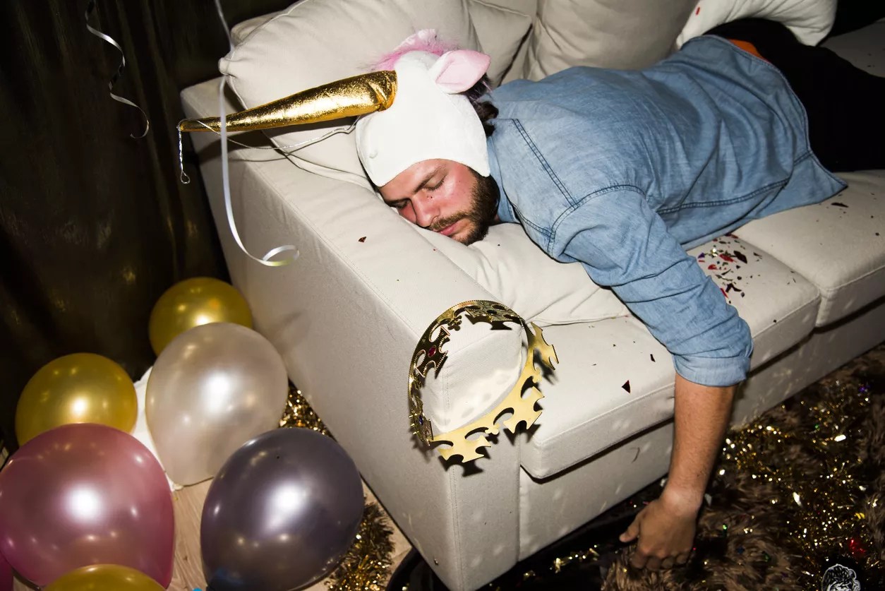 Man passed out on couch after night of partying