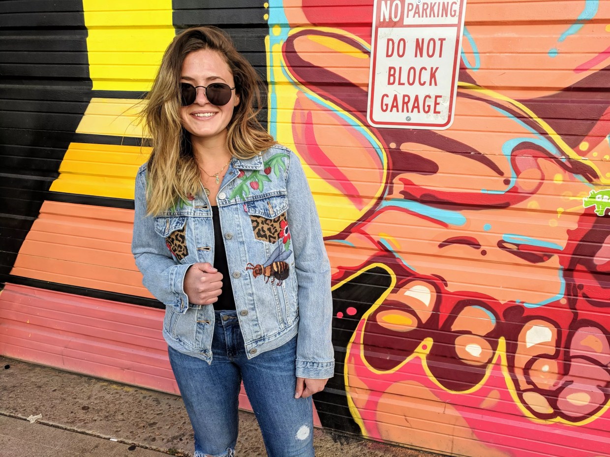 Artist/Designer Erin Tate Spotted in Decorated Denim in RiNo