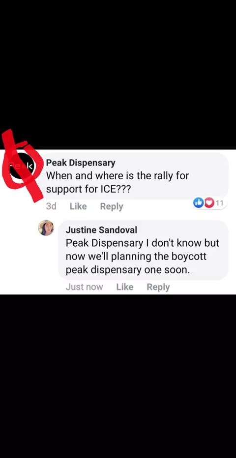 Peak Dispensary’s Pro-ICE Facebook Comments Spark Controversy