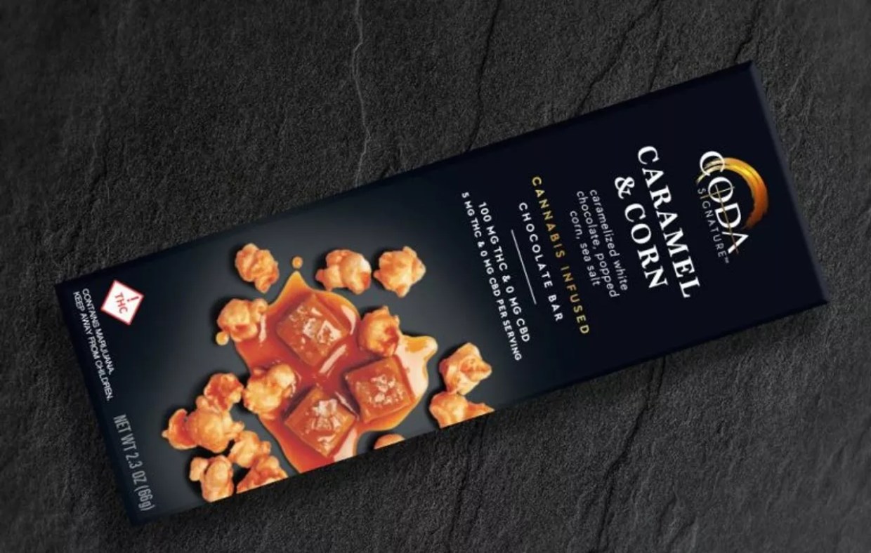 Popcorn and caramel chocolate bar