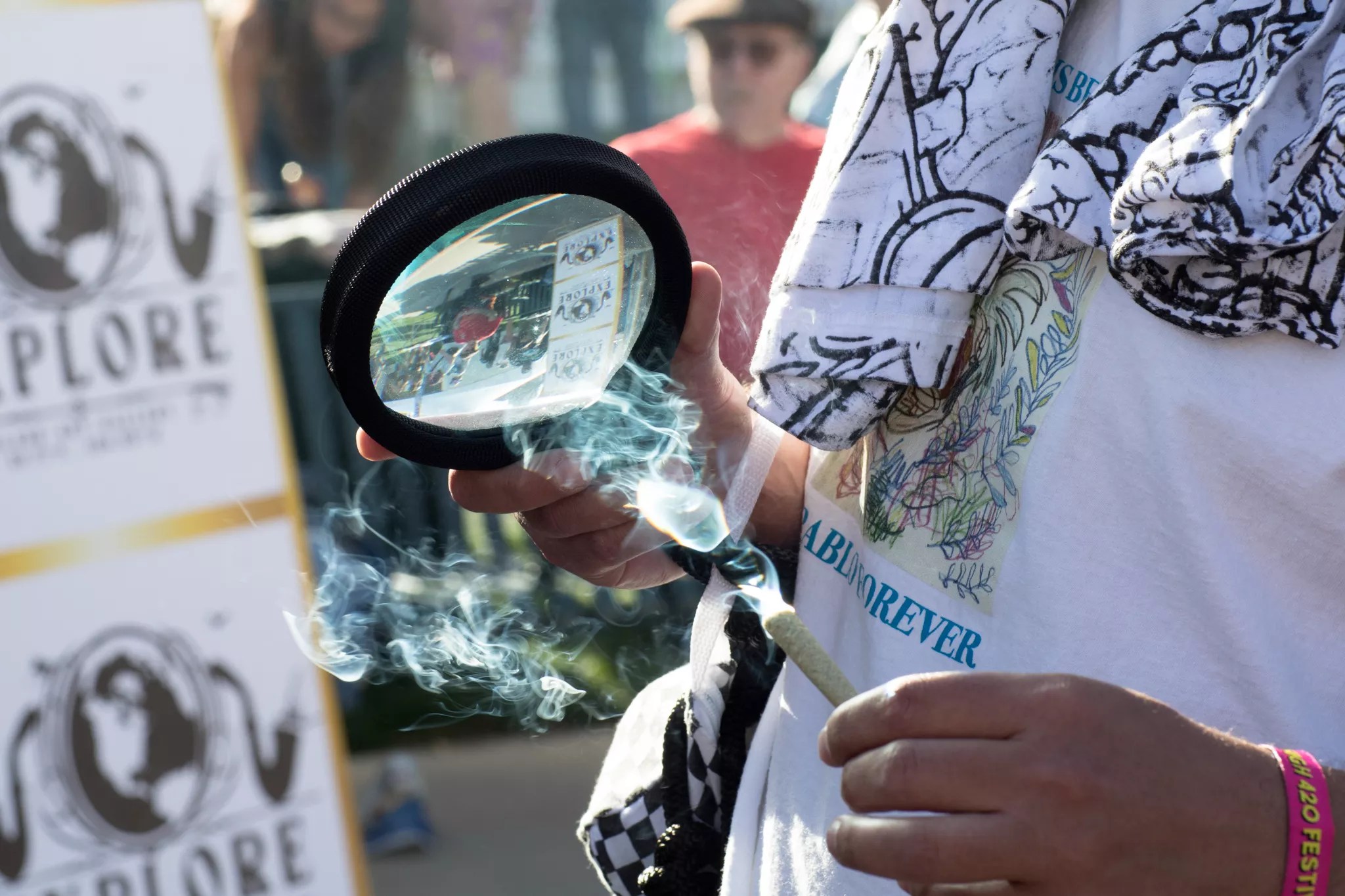 Lighting a joint with a magnifying glass