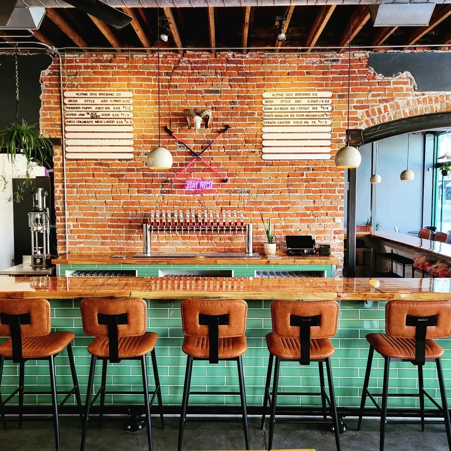 Bar with brick and tilework.