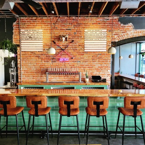 Bar with brick and tilework.