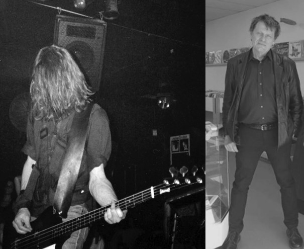 black and white photo of punk rock guitarist then and now