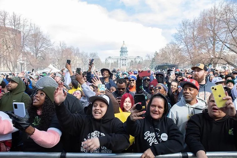 Marijuana crowd at Denver Civic Center Park on 4/20, 2023